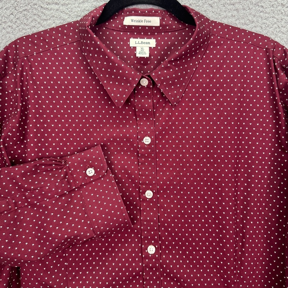 LL Bean Top Womens XL Burgundy Button  Wrinkle Free Office Preppy Career Capsule